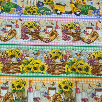 Tricoline estampa digital barrado picnic floral 