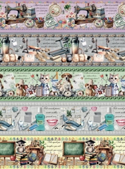 Tricoline estampa digital barrado profissões - CORTES 0,55m x 1,50m