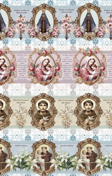 Tricoline estampa digital barrado religiosidade - CORTES 0,55m x 1,50m