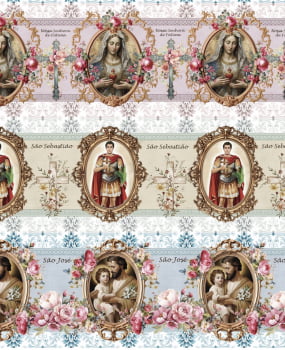 Tricoline estampa digital barrado religiosidade - CORTES 0,55m x 1,50m
