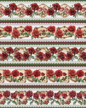 Tricoline estampa digital barrado rosas vermelhas - CORTES 0,55m x 1,50m
