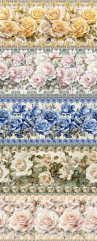 Tricoline estampa digital barrado vintage rosas