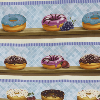 Tricoline estampa digital barrado donuts 