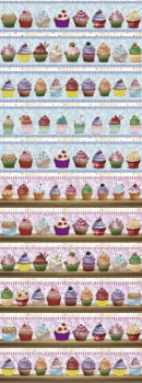 Tricoline estampa digital barrado cupcake rosa e azul