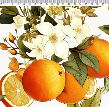 Tricoline estampa digital laranja com flores 