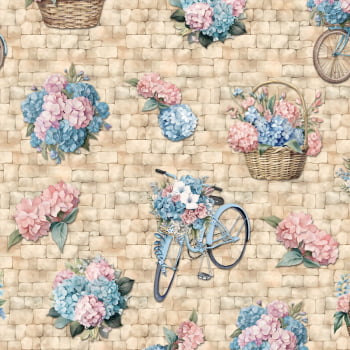 Tricoline estampa digital bicicletas com flores 