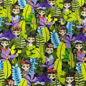 Tricoline estampa digital Frida e plantas