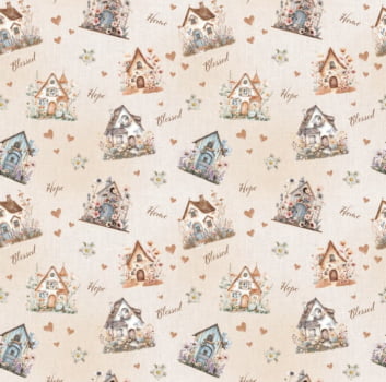 Tricoline estampa digital lar casinhas 