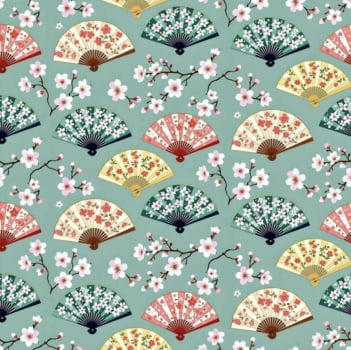 Tricoline estampa digital leques 