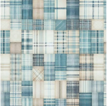 Tricoline estampa digital patchwork le bleu