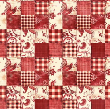 Tricoline estampa digital patchwork vintage red