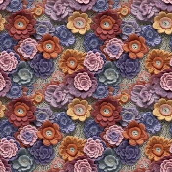 Tricoline estampa digital crochê floral colorido 