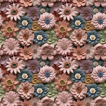 Tricoline estampa digital crochê floral delicado 