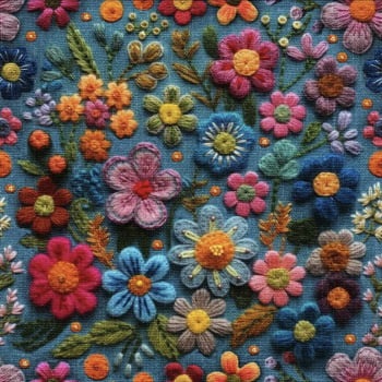 Tricoline estampa digital flores fundo azul 