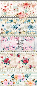 Exclusivo - Tricoline estampa digital barrado floral - CORTES 0,55m x 1,50m