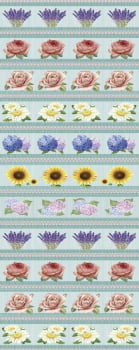 Tricoline estampa digital barrado floral fundo tiffany 