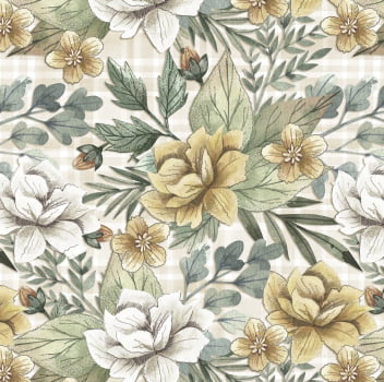 Tricoline estampa digital composê floral delicado 