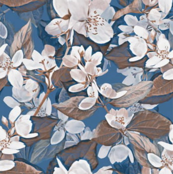 Tricoline estampa digital floral bege fundo azul