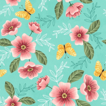 Tricoline estampa digital floral com borboletas 