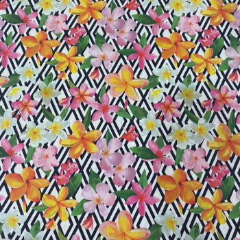 Tricoline estampa digital floral com geométrico 