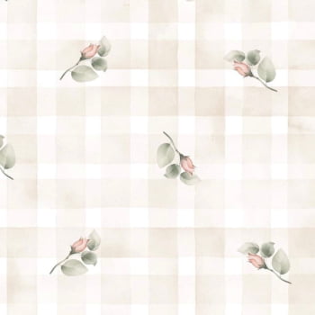 Tricoline estampa digital floral delicado com xadrez 
