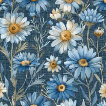 Tricoline estampa digital floral fundo jeans 