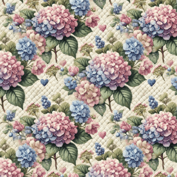 Tricoline estampa digital floral hortênsias com treliçado 