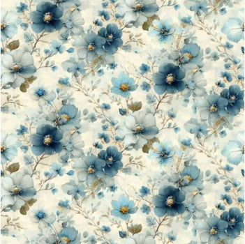 Tricoline estampa digital floral le bleu