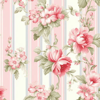 Tricoline estampa digital floral listrado rosa e verde