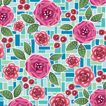 Tricoline estampa digital floral maior pink mosaico 