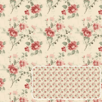 Tricoline estampa digital floral miúdo fundo bege Shabby Romance 