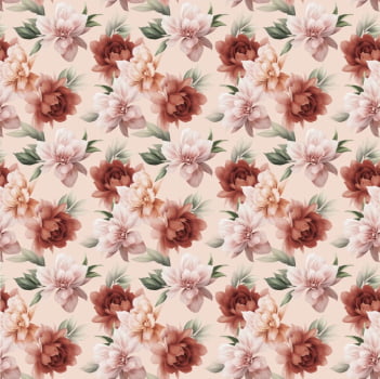 Tricoline estampa digital floral romântico coral