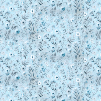 Tricoline estampa digital floral serenity fundo azul 