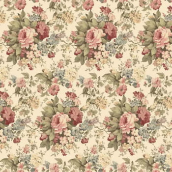 Tricoline estampa digital floral vintage médio bege 