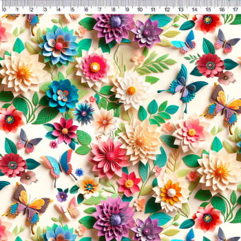 Tricoline estampa digital flores de papel 