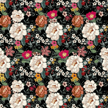 Tricoline estampa digital flores diversas com fundo escuro 