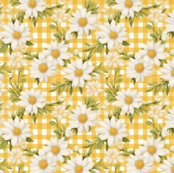 Tricoline estampa digital girassol fundo xadrez amarelo 