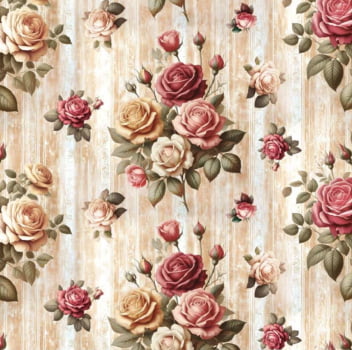 Tricoline estampa digital jardim de rosas textura fundo bege