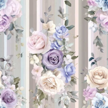 Tricoline estampa digital lav listras e flores 