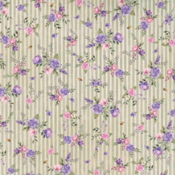 Tricoline estampa digital lavanda floral listras