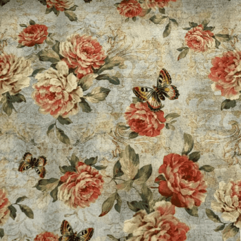 Tricoline estampa digital floral coral com borboletas 