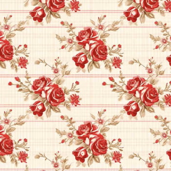 Tricoline estampa digital vintage red rosas grandes