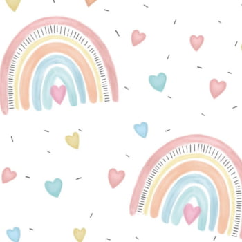 Tricoline estampa digital arco-íris com corações 