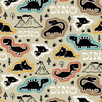 Tricoline estampa digital Dino fundo bege