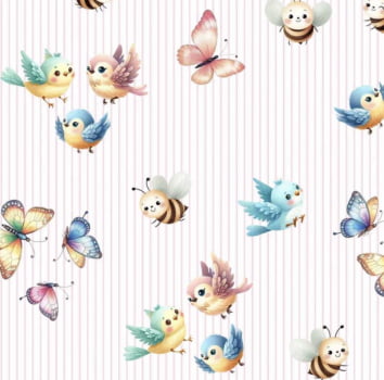 Tricoline estampa digital provence baby borboleta, passarinho e abelha Tricoline estampa digital provence baby borboleta, passarinho e abelha