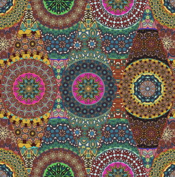 Tricoline estampa digital mandalas rosa e verde