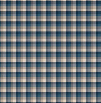 Tricoline estampa digital xadrez azul com caqui