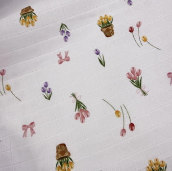 Tecido fralda digital quadriculada jardim - CORTES 1,00m x 0,78m