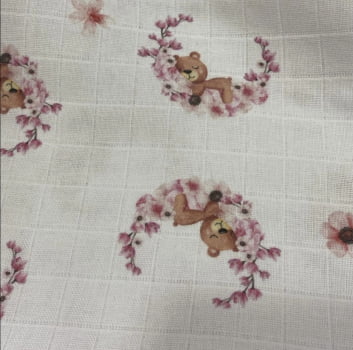 Tecido fralda digital quadriculada ursinhos fofos - CORTES 1,00m x 0,78m