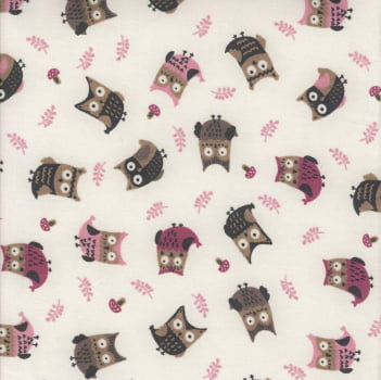 Tricoline estampado corujas fundo claro 